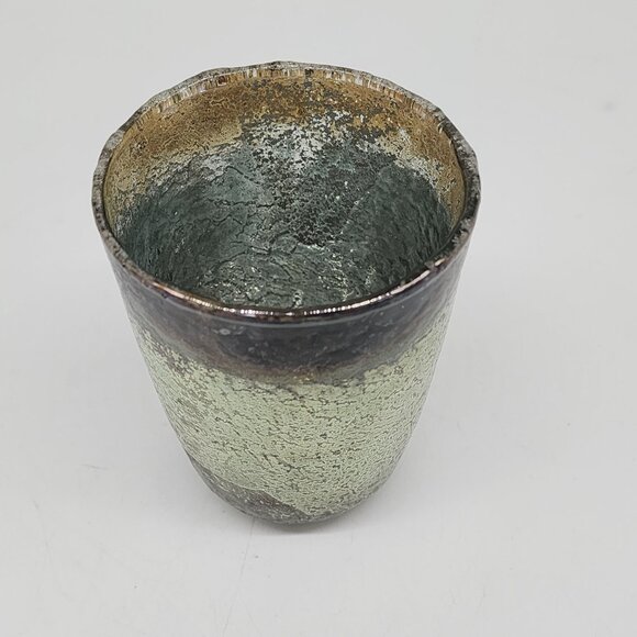 Handmade Rustic Glass Tea Light Holder Textured Glaze Finish Artistic Decor - Picture 3 of 8